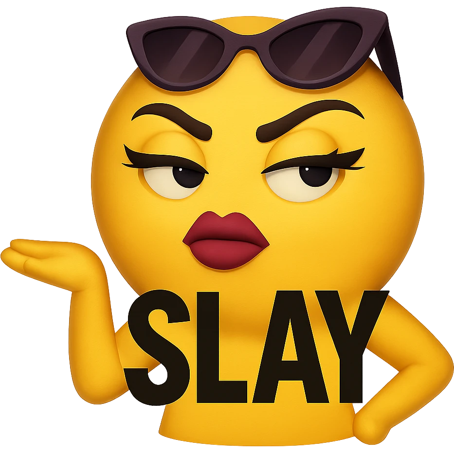 slay emoji, sassy pose, bold and stylish, no background emoji