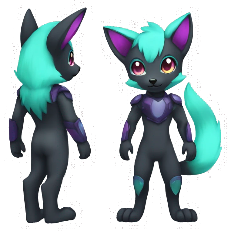 Cute cool black nebula green blue purple pink animal silver fox hybrid Fakemon full body emoji