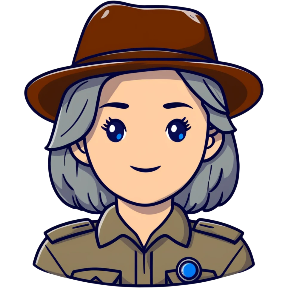 white woman park ranger with brown and gray hair and blue eyes emoji
