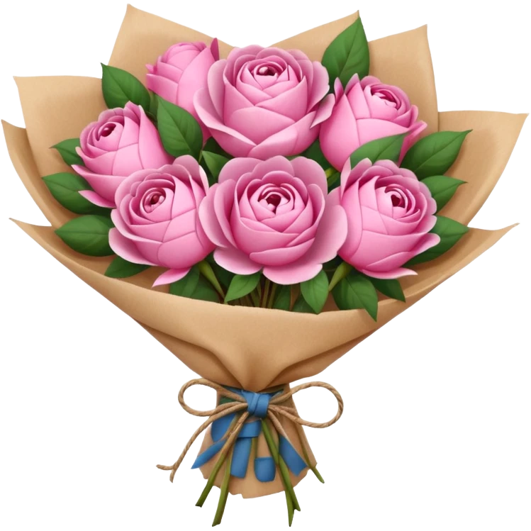 Bouquet of pink flower like rose and peony wrapped in kraft paper emoji