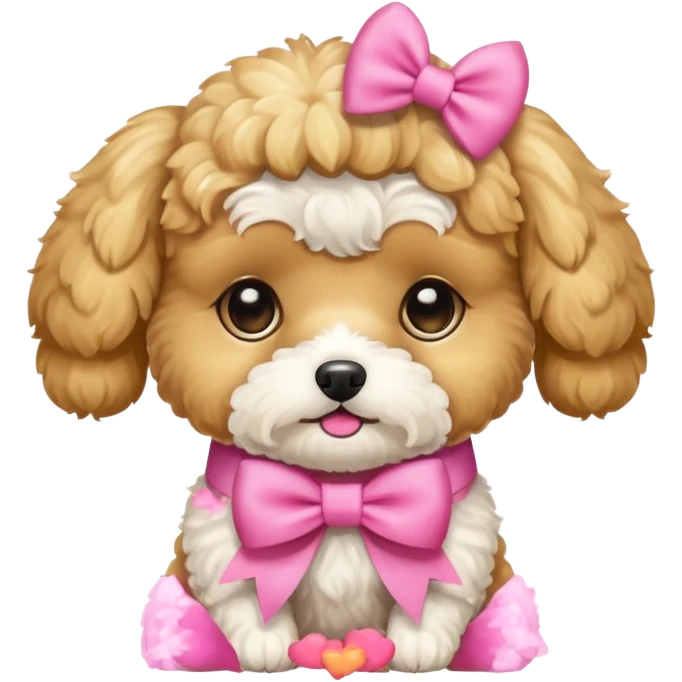 Golden maltipoo dog with pink bow k bow that is very poise emoji