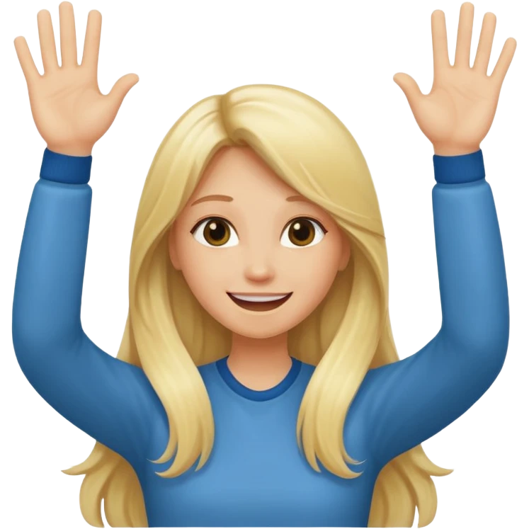 blonde female long hair saying stop smiling funny both hands up emoji