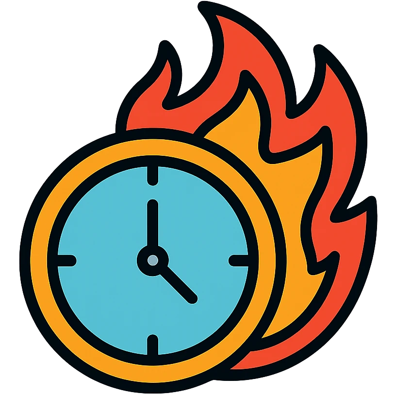clock on fire icon with color and black outlines emoji