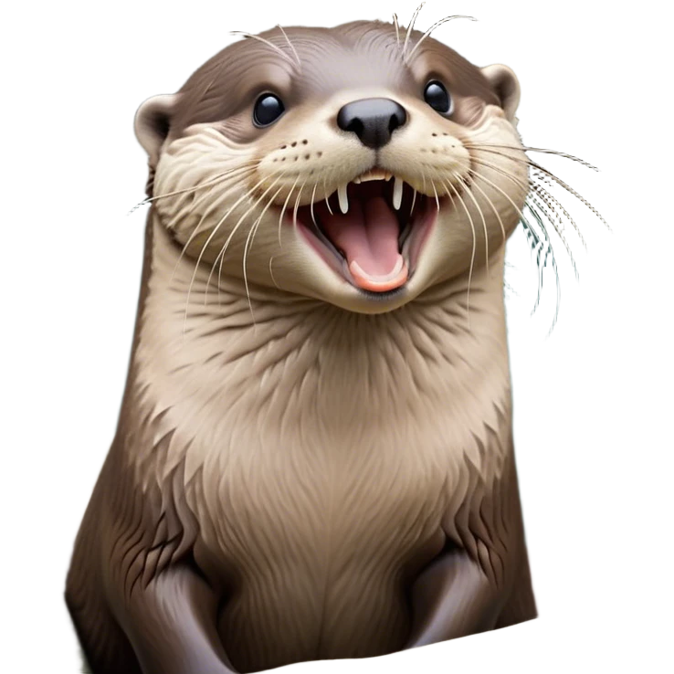Cinematic Cute Yawning Otter Portrait Emoji, Head tilted slightly with a dramatic, wide-open yawn, showcasing a soft, sleek brown Fur with slightly drooping ears, round eyes barely open in drowsy contentment, Simplified yet irresistibly adorable features, highly detailed, glowing with a soft, cozy glow, high shine, relaxed yet expressive, stylized with a touch of aquatic whimsy, bright and endearing, soft glowing outline, capturing the essence of a sleepy yet affectionate otter, so drowsy it feels like it could glide right out of the screen and curl up for a nap! emoji
