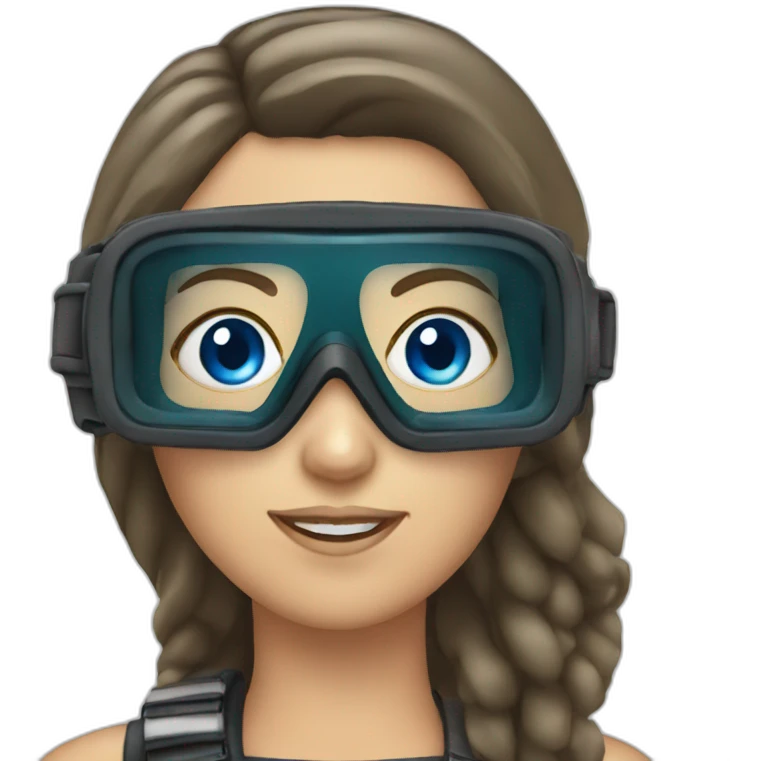 woman with diving mask with blue eyes emoji