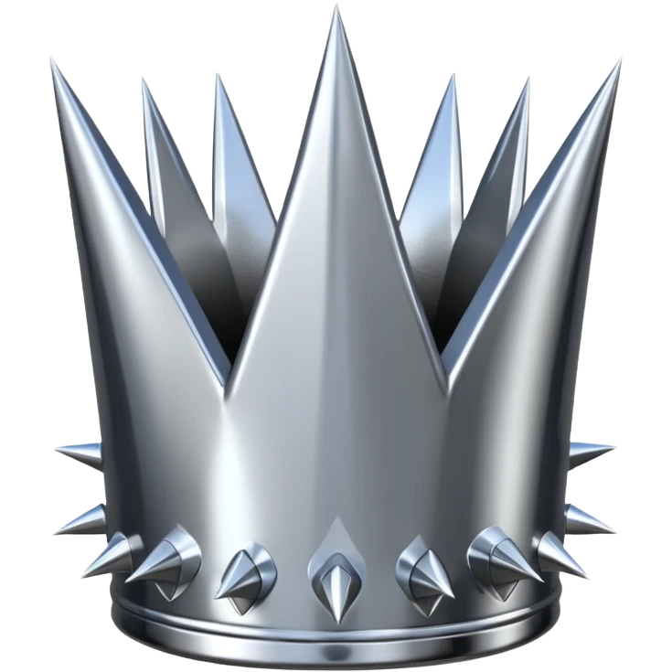 A spiked crown emoji made of silver chrome, sharp yet rounded metallic spikes, glossy reflections, aggressive luxury swag aesthetic, iOS emoji style, centered, clean white background emoji