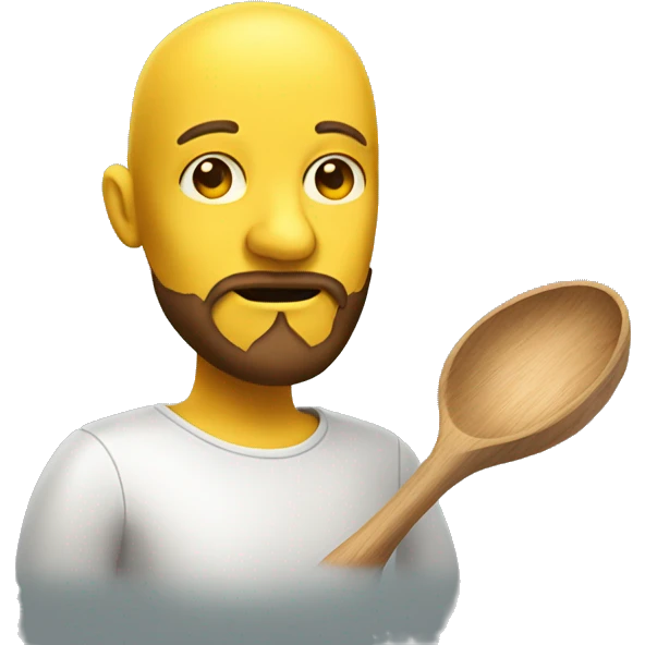 head, yellow skin, growing beard. with a wooden ladle in hand emoji