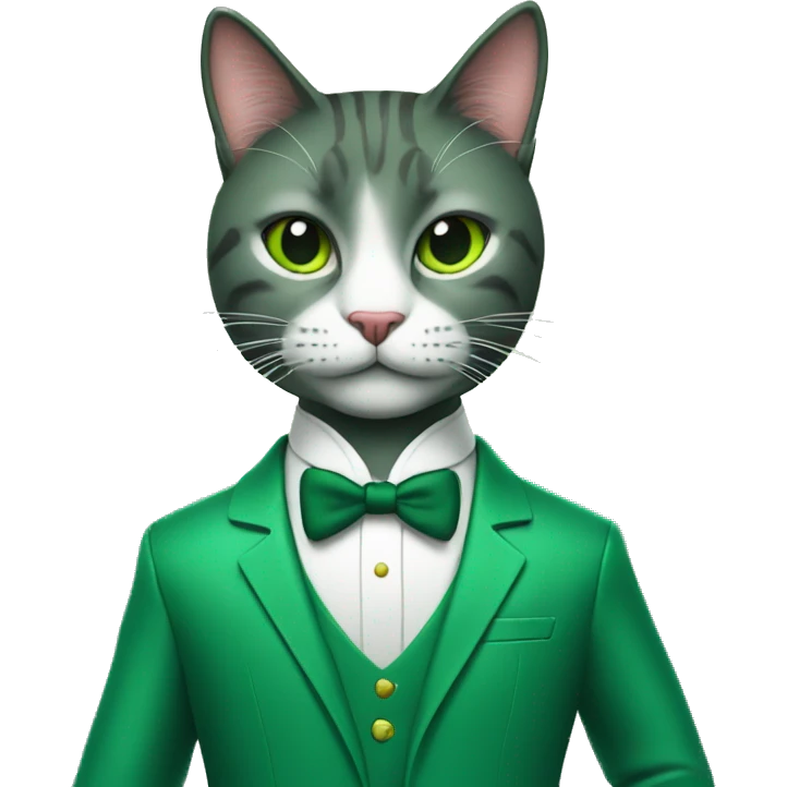 the cool cat in a green formal cassic suit emoji