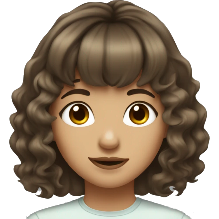 Pretty girl with wavy medium length brown hair and bangs nose piercing  emoji
