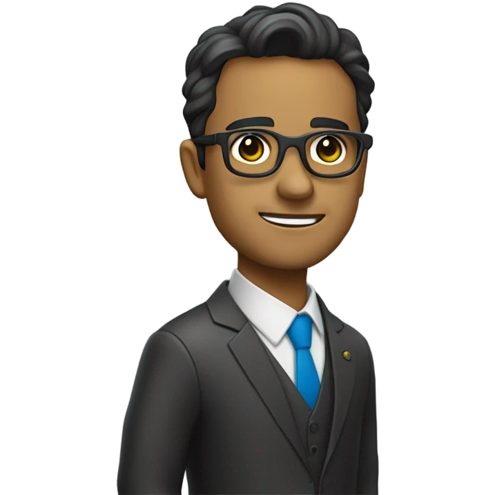 licenciado de piel morena con lentes para computadora y traje formal con brazos cruzados emoji