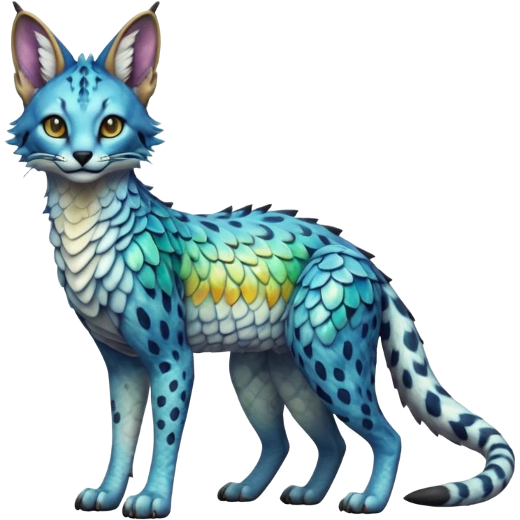 Epic scaley scaled iridescent complex detailed realistic aesthetic-scenic-Fakémon-Trico-Sergal-Serval-Vernid-creature emoji