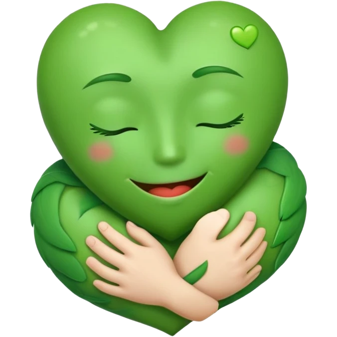 green face emoticon with closed eyes hugging a green heart, expressing care and support emoji