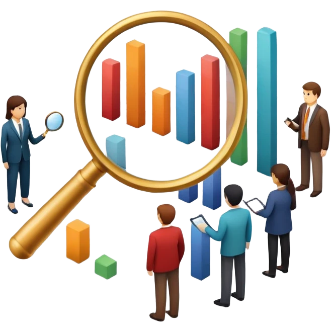 An icon featuring a group of diverse people, interconnected by lines, symbolizing sociology. The design includes a magnifying glass and a bar chart, representing the study of societies and social structures. Transparent background highlights the analysis of human behavior and social dynamics. emoji