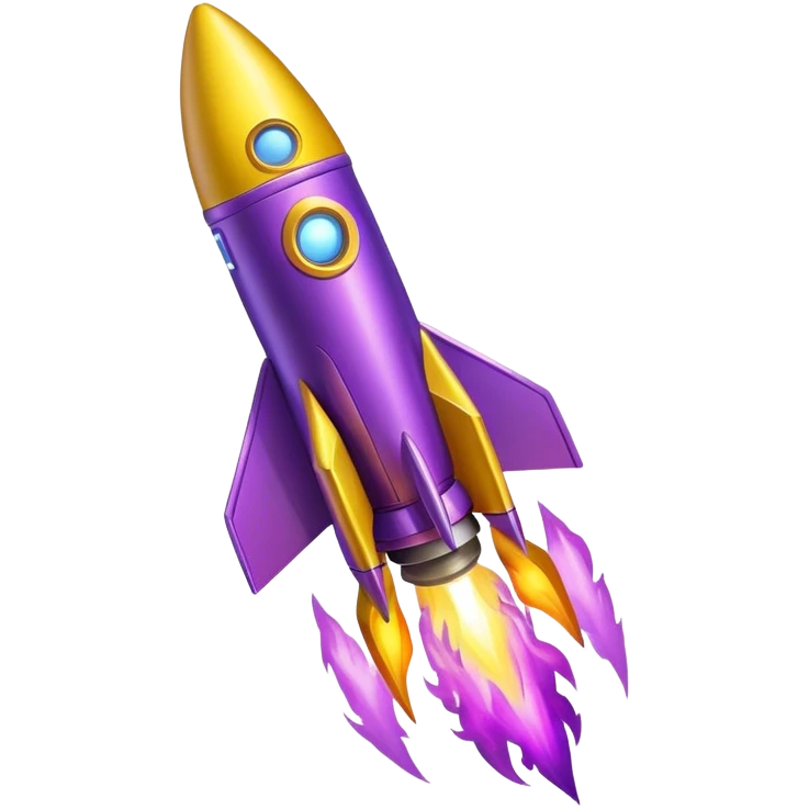 yellow rocket with purple fire flying in cosmos emoji