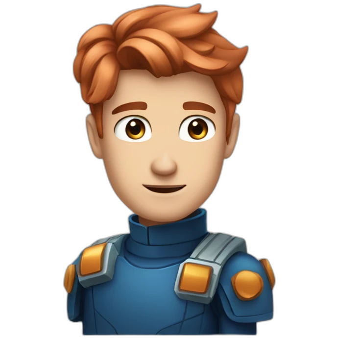 handsome space captain square face big cheekbones sharp jaw blue eyes neat copper hair emoji