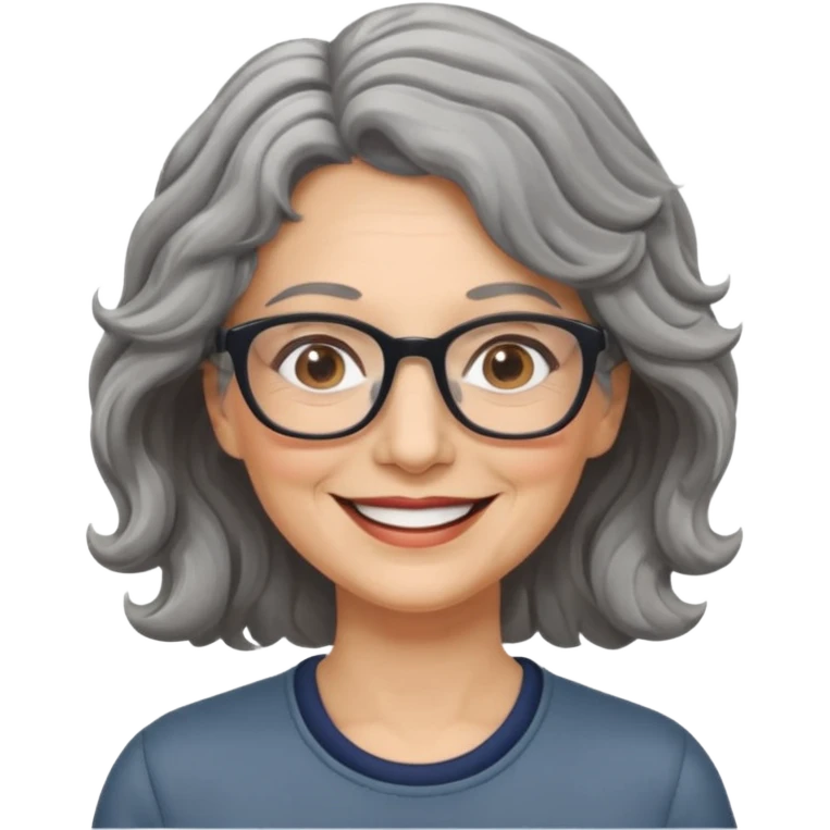 Femme 53 ans lunettes cheveux gris ondulés  emoji