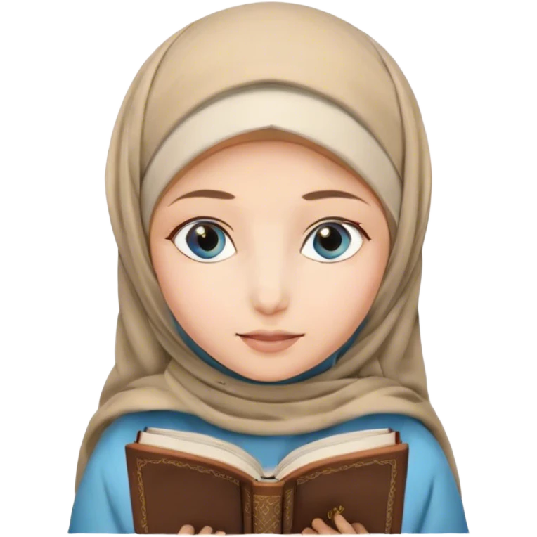 Turkish blonde heart design Hijabi girl with blue eyes and beautiful finish reading quran emoji