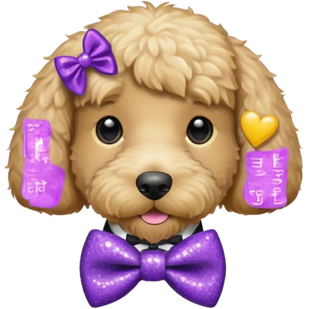 Cachorro com gravata roxa com glitter emoji