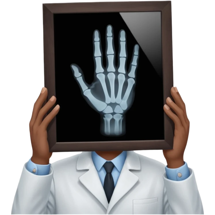 Radiografía de mano sostenida por un hombre con bata blanca  piel clara cabello café obscuro emoji