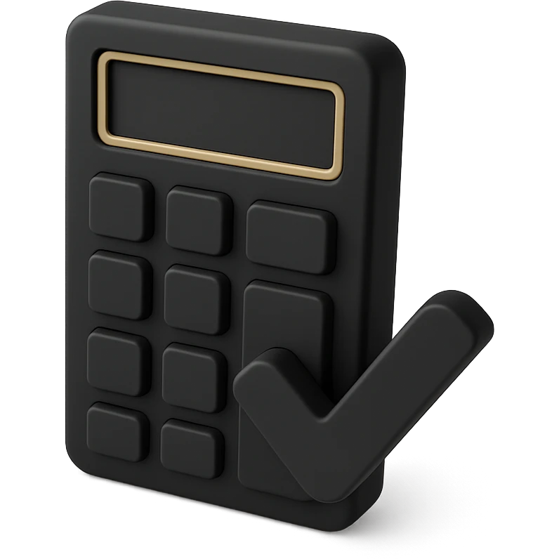 a calculator with a check mark in 3D black style emoji