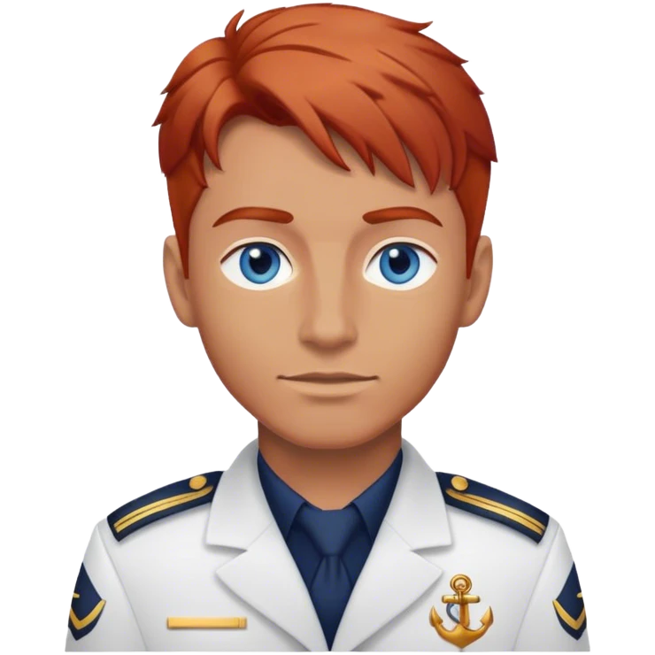 a male boat captain with medium red hair and blue eyes emoji