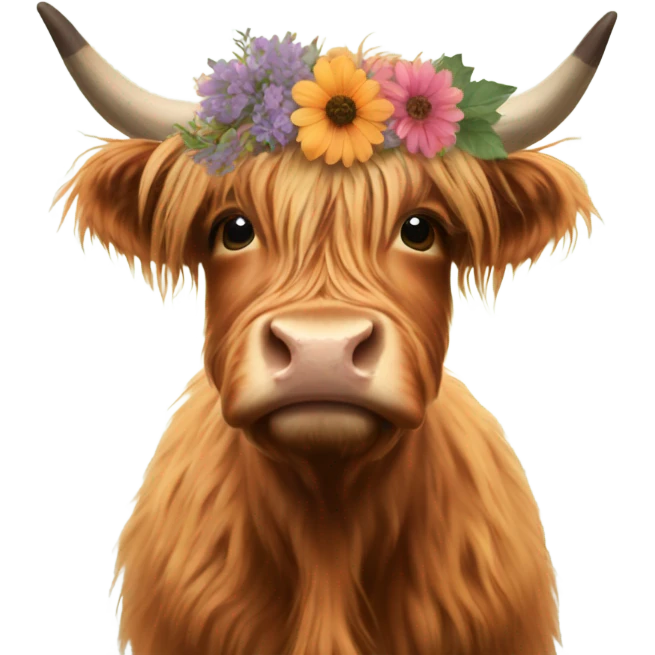 Highland cow with a flower crown emoji