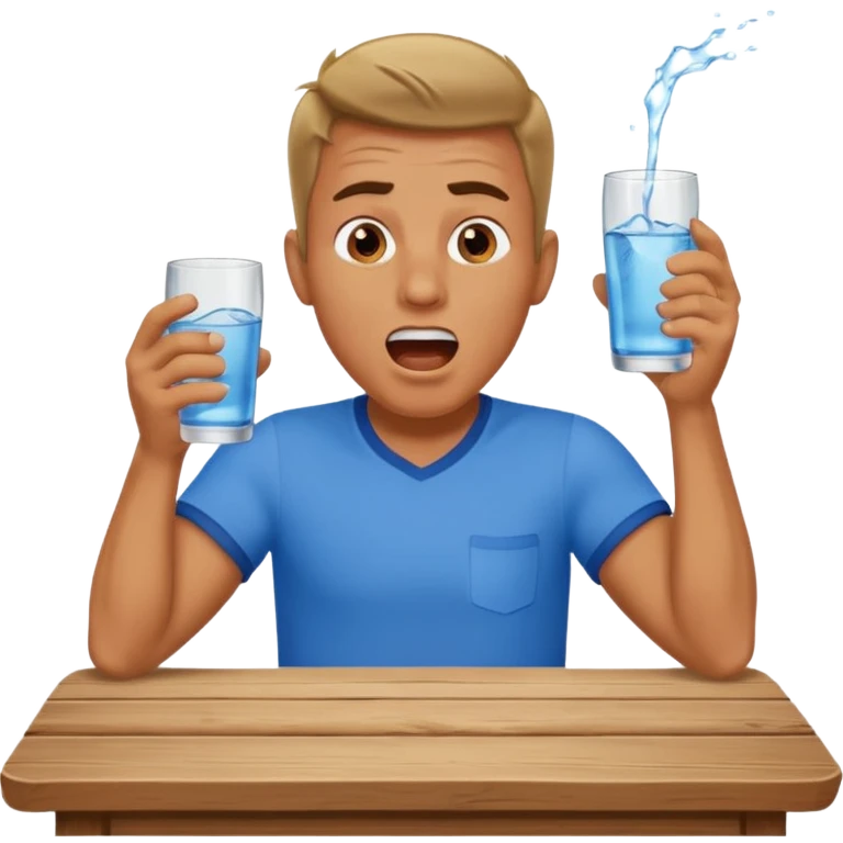 man at table, animated expression, shouting while working emoji