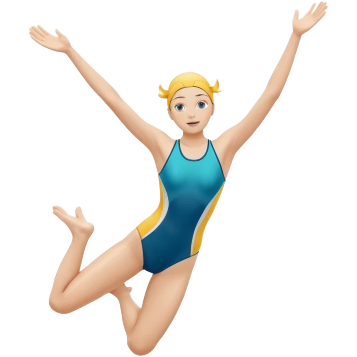 A swimmer is about to dive into the pool. She is in the pose of diving in the air with the hands above the head emoji