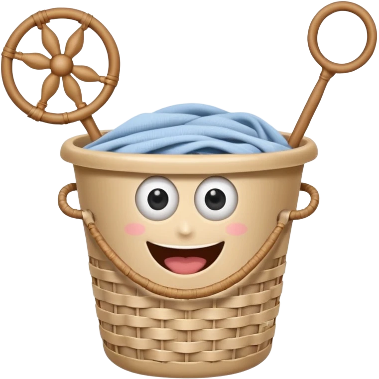 Laundry basket with magic wand and eyes and a mouth emoji