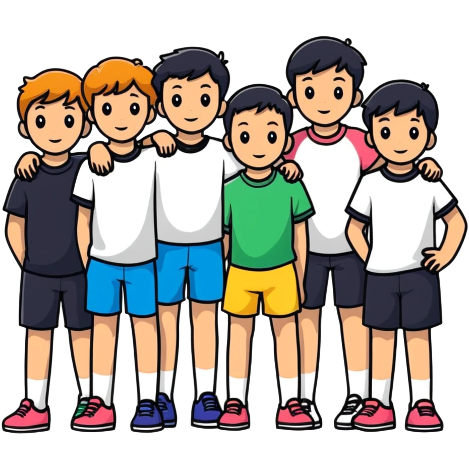 Seven boys and three girls standing together as a group emoji