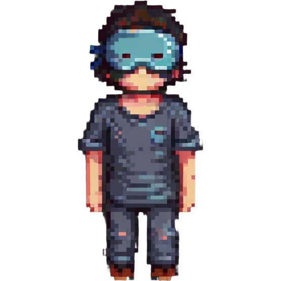 boy wearing a sleep mask, pixel art style emoji