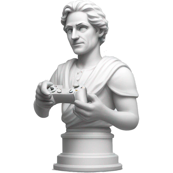 White italian statue holding a playstation controller emoji