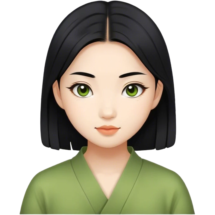 Asian girl with black mid hair and matcha emoji