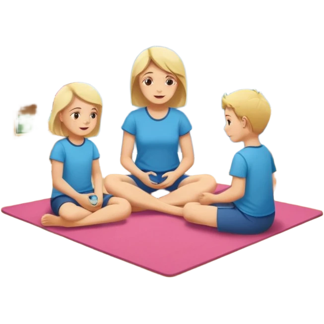 create a flat illustration of a children's room where the mother is sitting on the floor and two children are playing nearby emoji