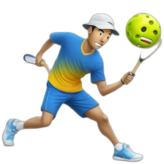 Chinese Male hitting a pickleball with rectangle Pickleball Paddle emoji