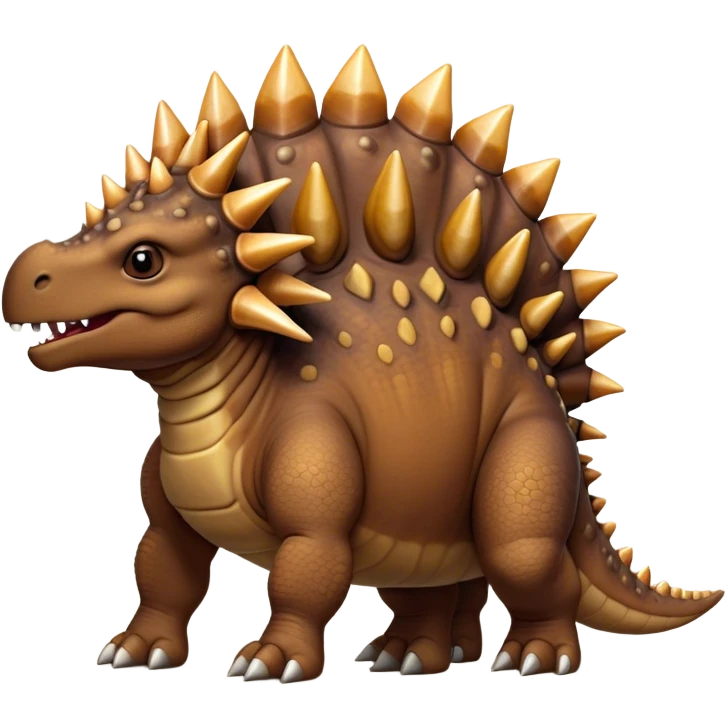 Cinematic Noble Stegosaurus Portrait Emoji, Poised and dignified, with a sturdy, low-slung body adorned by a distinctive row of bony plates along its back and a spiked tail, a small, determined head with observant eyes, Simplified yet sharply defined features, highly detailed, glowing with a soft, earthy radiance, high shine, intelligent and resolute, stylized with an air of ancient armored majesty, focused and alert, soft glowing outline, capturing the essence of a watchful and confident Stegosaurus that appears ready to lumber out of the screen with effortless authority! emoji