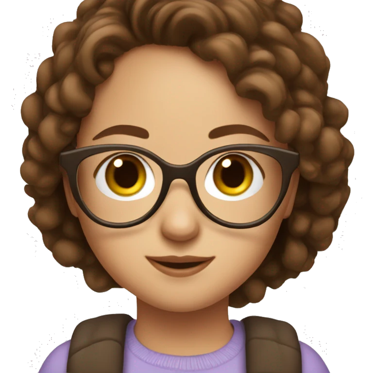A sweet and cute girl with brown hair and glasses wearing hoop earrings emoji