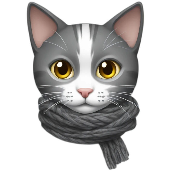 dark-gray-and-white-cat-knitting-on-a-scarf emoji