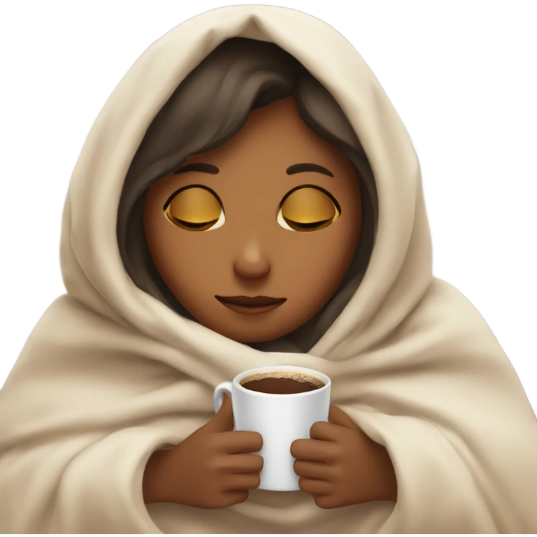 girl inside a blanket sipping coffee eyes closed emoji