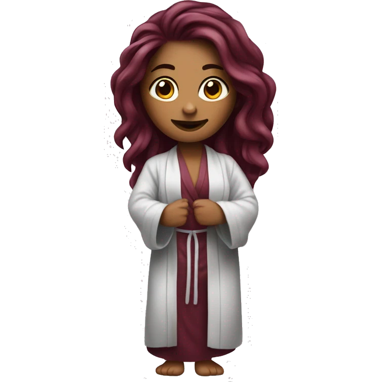 Beautiful tattooed  burgundy long haired woman in bathrobe emoji