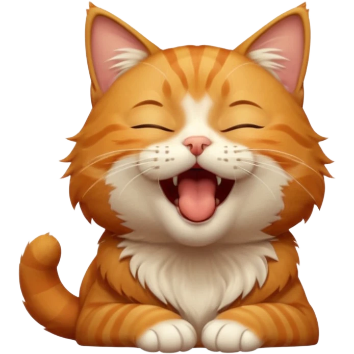 A high-resolution photo-realistic digital illustration of a solid ginger tabby cat, eyes closed, head titled up yawning emoji