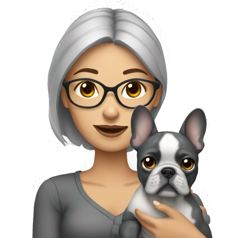 Woman holding Grey French bulldog emoji