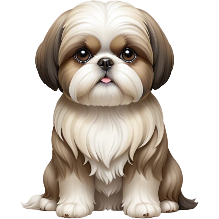 Cinematic Noble Shih Tzu Portrait Emoji, Poised and elegant, with a luxurious, flowing fur in refined muted tones, delicate features and wise, gentle eyes, simplified yet meticulously detailed, glowing with a soft, regal radiance, high shine, exuding quiet dignity and timeless charm, soft glowing outline, capturing the essence of a noble Shih Tzu that epitomizes refined poise! emoji