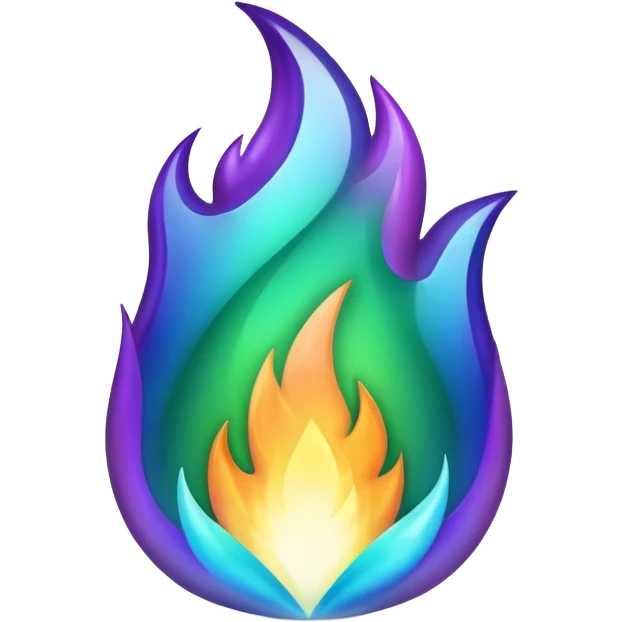 Shiny epic iridescent green blue and purple flame emoji