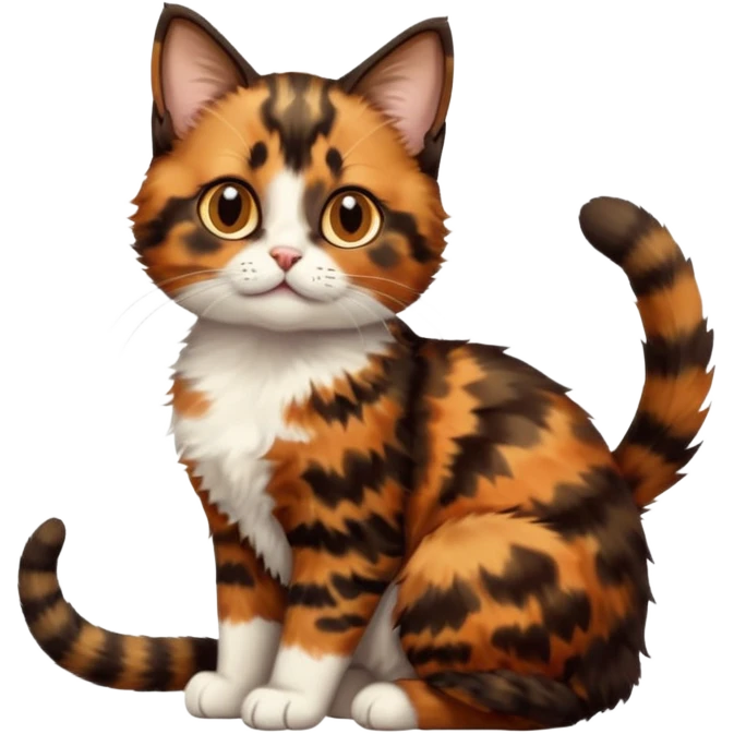 A high-resolution photo-realistic digital illustration of a brown multicoloured  tortoiseshell cat kitten, chest upward emoji