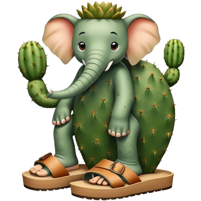 elephant with a cactus body wearing sandals, elephant head on top of a green cactus body with sandals on its feet emoji