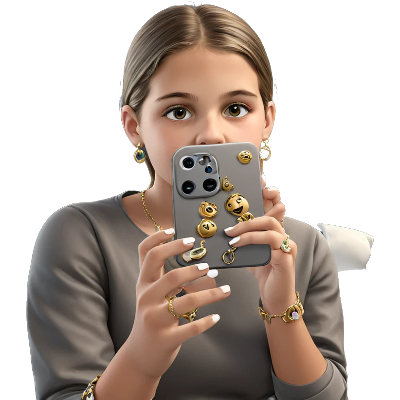 girl taking selfie with jewelry emoji