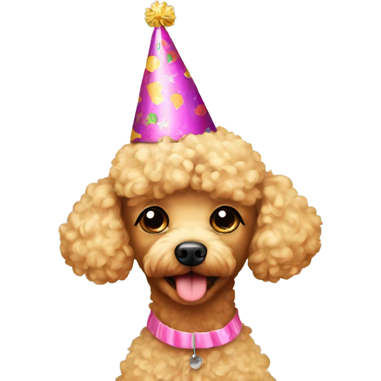 Blonde toypoodle with birthdayhat emoji