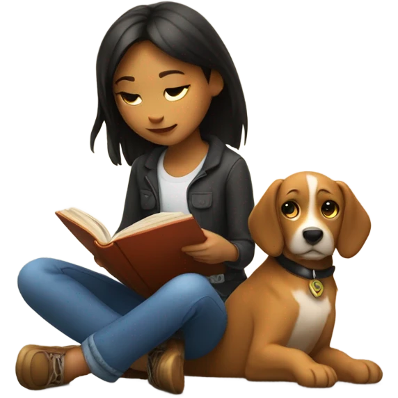 Am I bothering you? Girl, book, and dog emoji