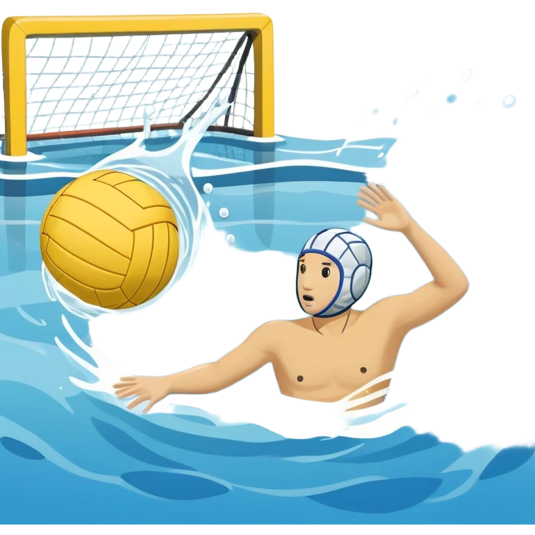 An icon featuring a yellow water polo ball floating on the water with goals in the background, inside a swimming pool. The design includes splashes and ripples, symbolizing the fast-paced action and strategy of water polo. Transparent background highlights. emoji